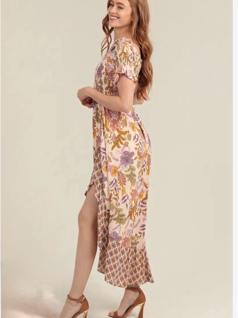 Angie Twist-Front Floral Flutter Sleeve High Low Maxi Dress - Picture 3 of 15